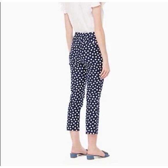NWT KATE SPADE Cloud Dot Jacquard Pant Size 2 Navy And White Cropped Ankle Pant - Picture 2 of 12